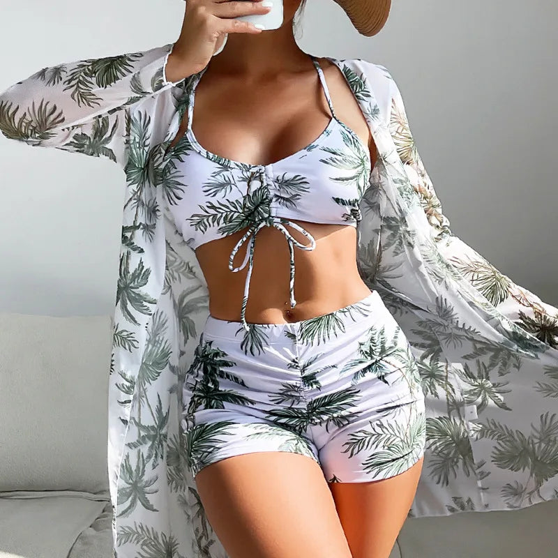 Maillot de bain trois pièces push-up pour femmes