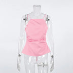 Débardeur rose sexy dos nu à lacets pour femmes