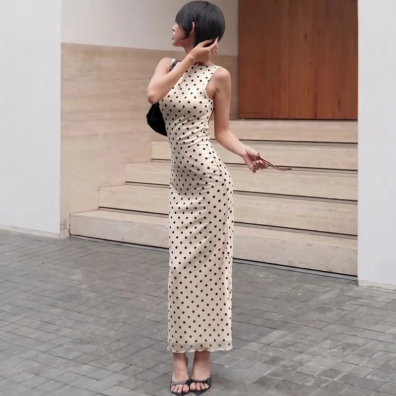 Robe maxi dos nu à pois pour femmes
