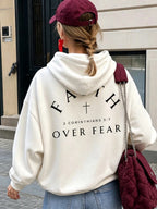 Sweat à capuche imprimé Faith Over Fear pour femmes