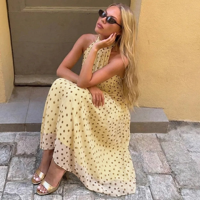 Robe longue dos nu à pois pour femmes