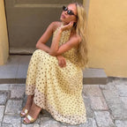 Robe longue dos nu à pois pour femmes