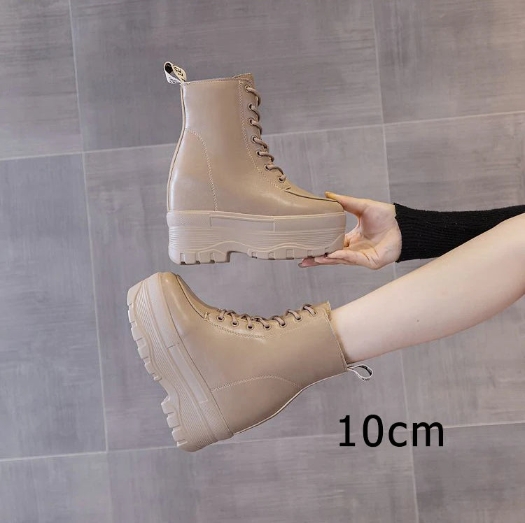 Bottine compensées en cuir PU pour femmes