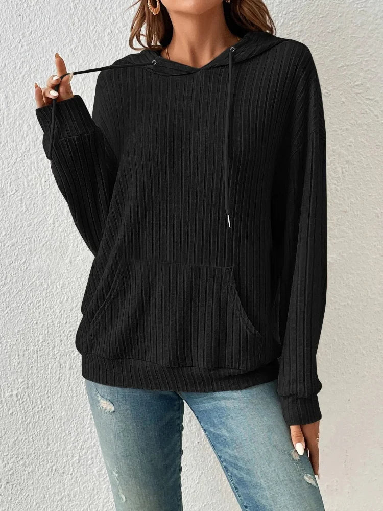 Pull en tricot à capuche rayé et manches longues pour femmes