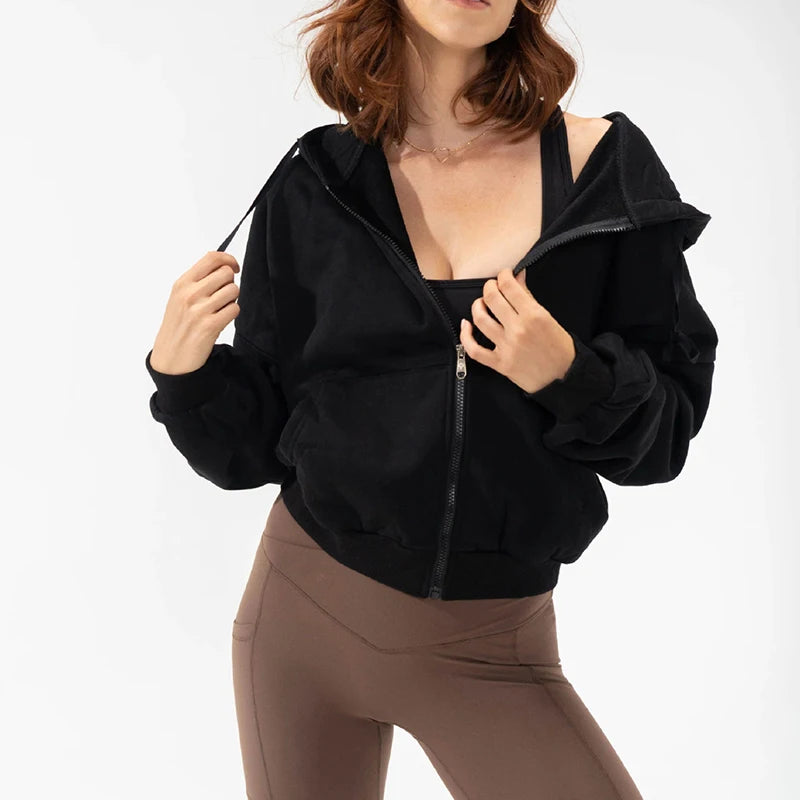Veste de sport à capuche grise ample américaine pour femmes