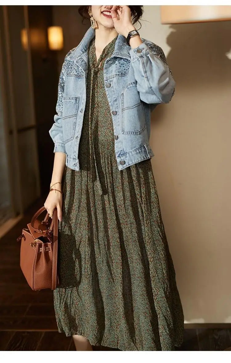 Veste en jean à paillettes pour femmes