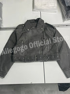 Veste vintage ample lavé en faux cuir pour femmes