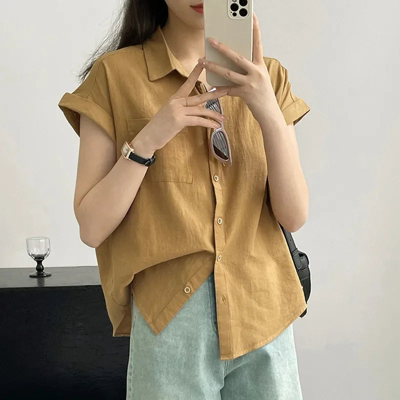 Chemise à manches courtes, style polyvalent, pour femmes