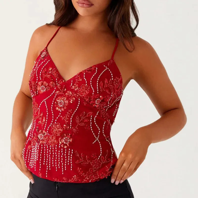 Débardeur à paillettes strass pour femmes