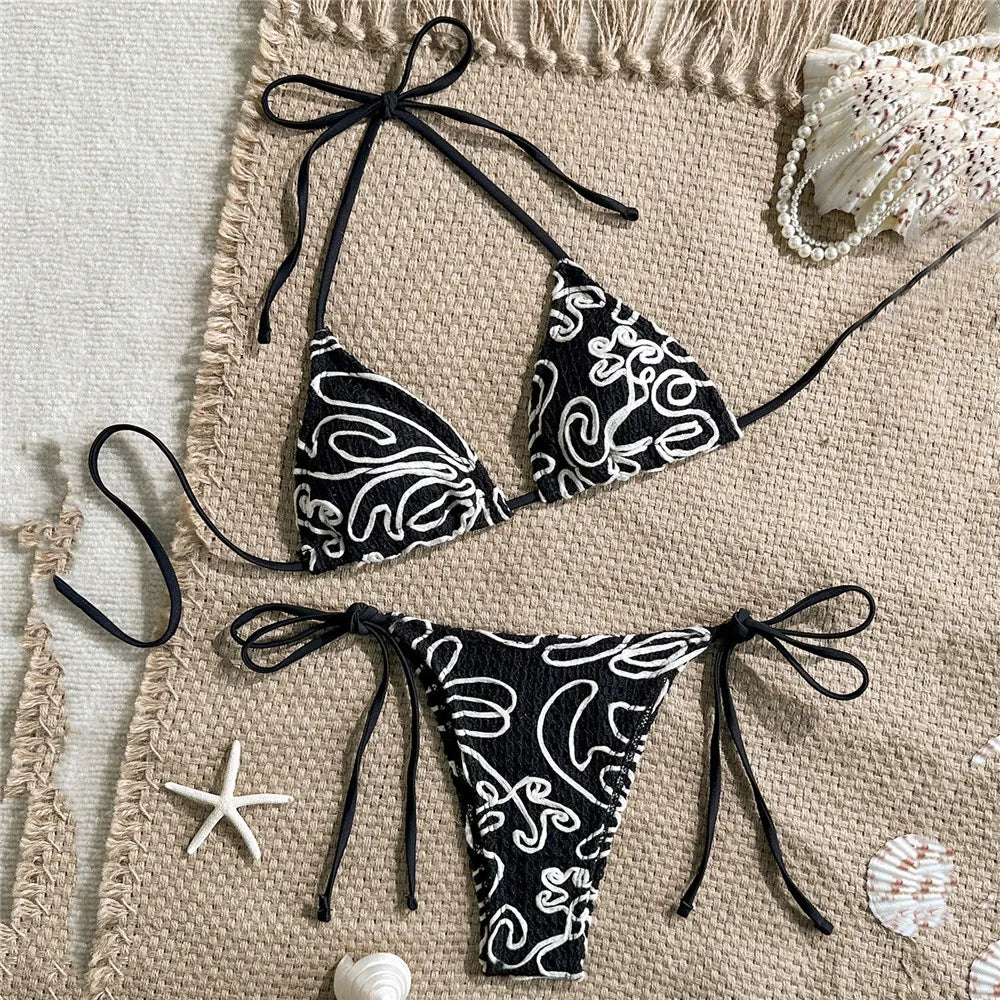 Ensemble maillot de bain deux pièces string triangle à bretelles pour femmes