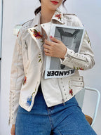 Veste en similicuir vintage imprimé floral pour femmes