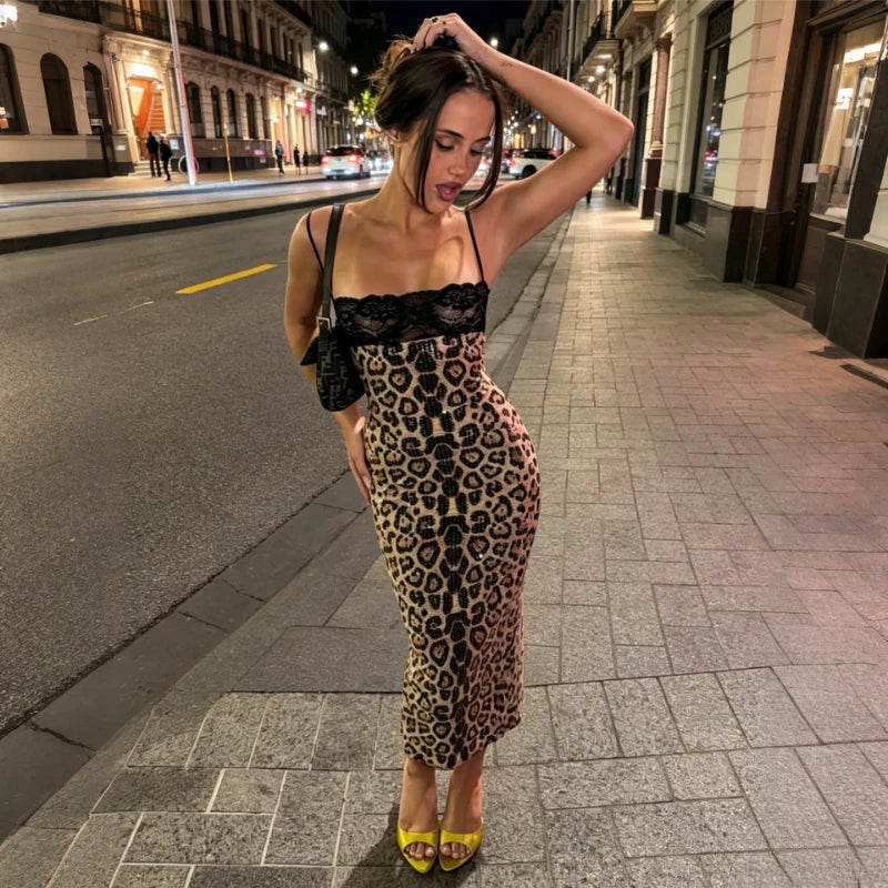 Robe longue à sequins imprimé léopard pour femmes