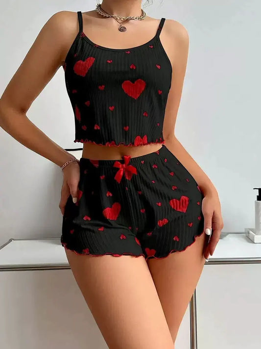 Pyjama Femme 2 Pièces – Débardeur à Bretelles et Short