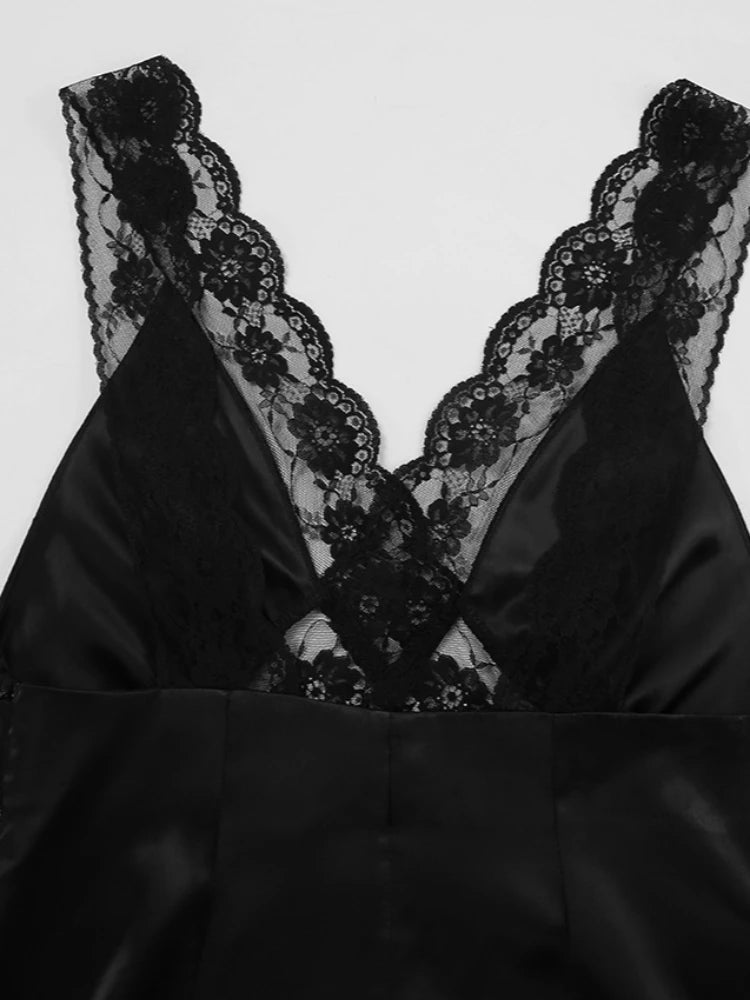 Robe longue sexy en dentelle ajourée pour femmes