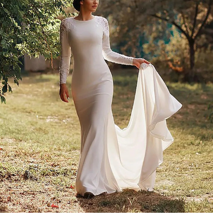 Robes de mariée sirène en satin doux pour femmes