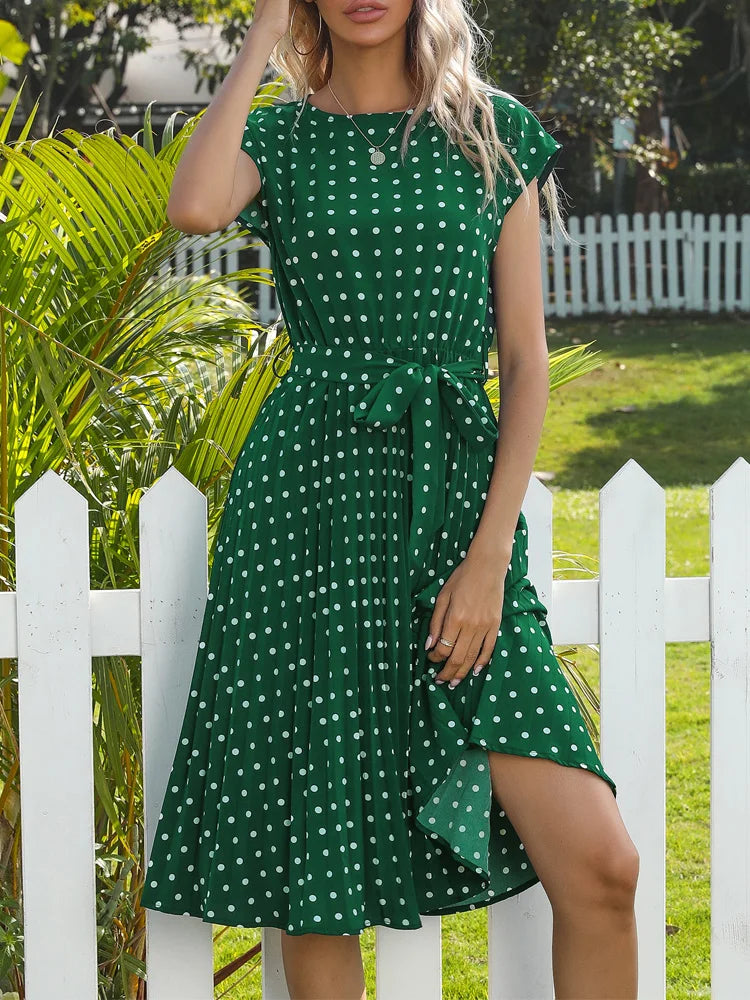 Robe d'été à pois et col rond pour femmes