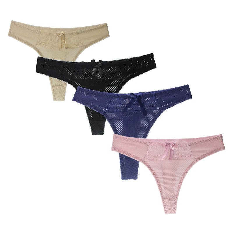 Lot de 4 strings sexy en soie glacée pour femmes