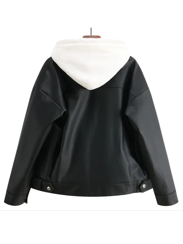 Veste motard femme noire en simili cuir