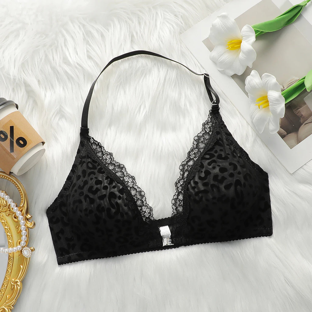 Soutien-gorge imprimé léopard avec bouton avant pour femmes