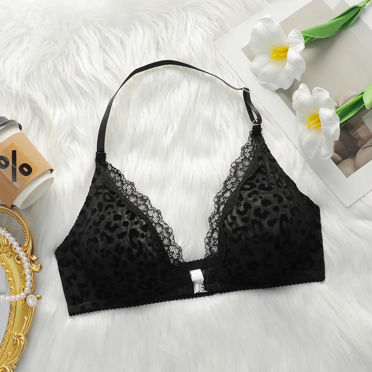 Soutien-gorge imprimé léopard avec bouton avant pour femmes