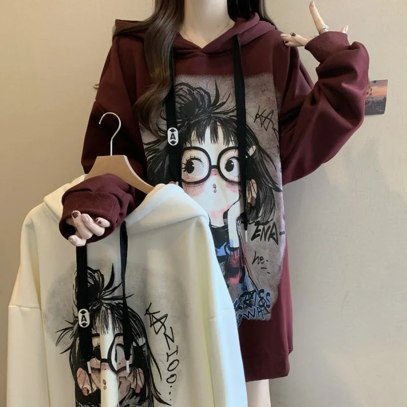 Pull à capuche imprimé en velours allemand de grande taille pour femmes