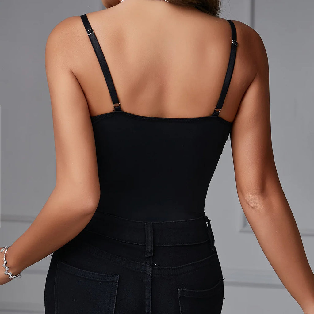 Body moulant sans manches et col en V pour femmes