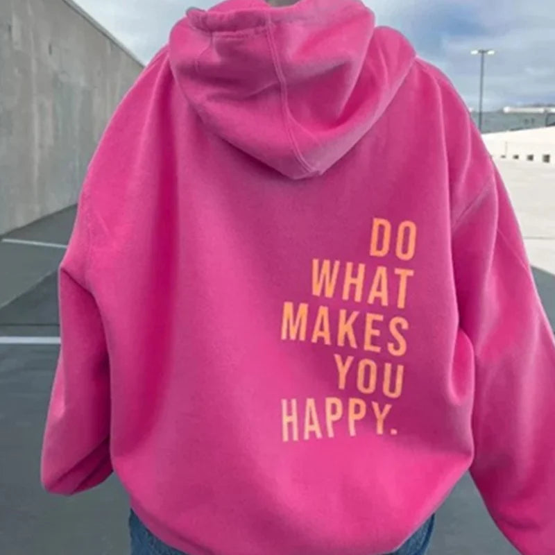 Sweat-shirt imprimé lettre Do What Makes You Happy pour femmes