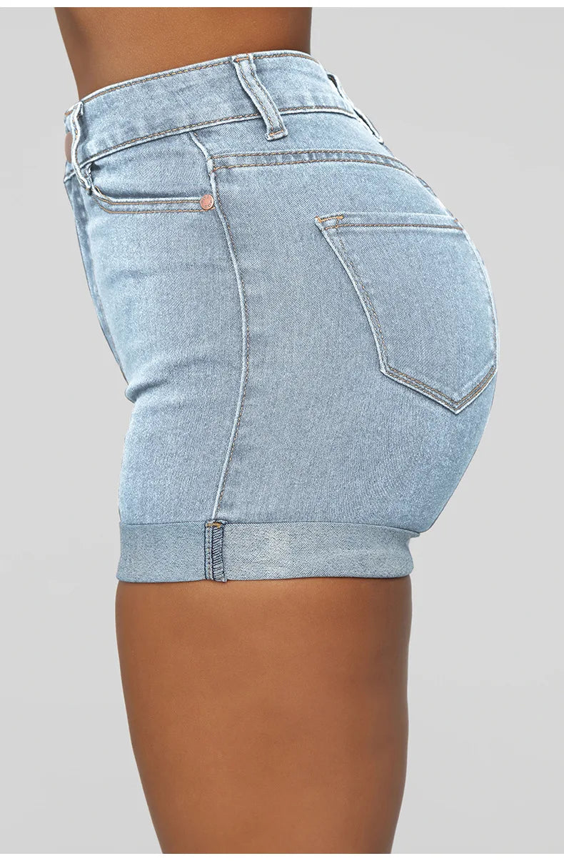 Shorts en jeans taille frisé pour femmes