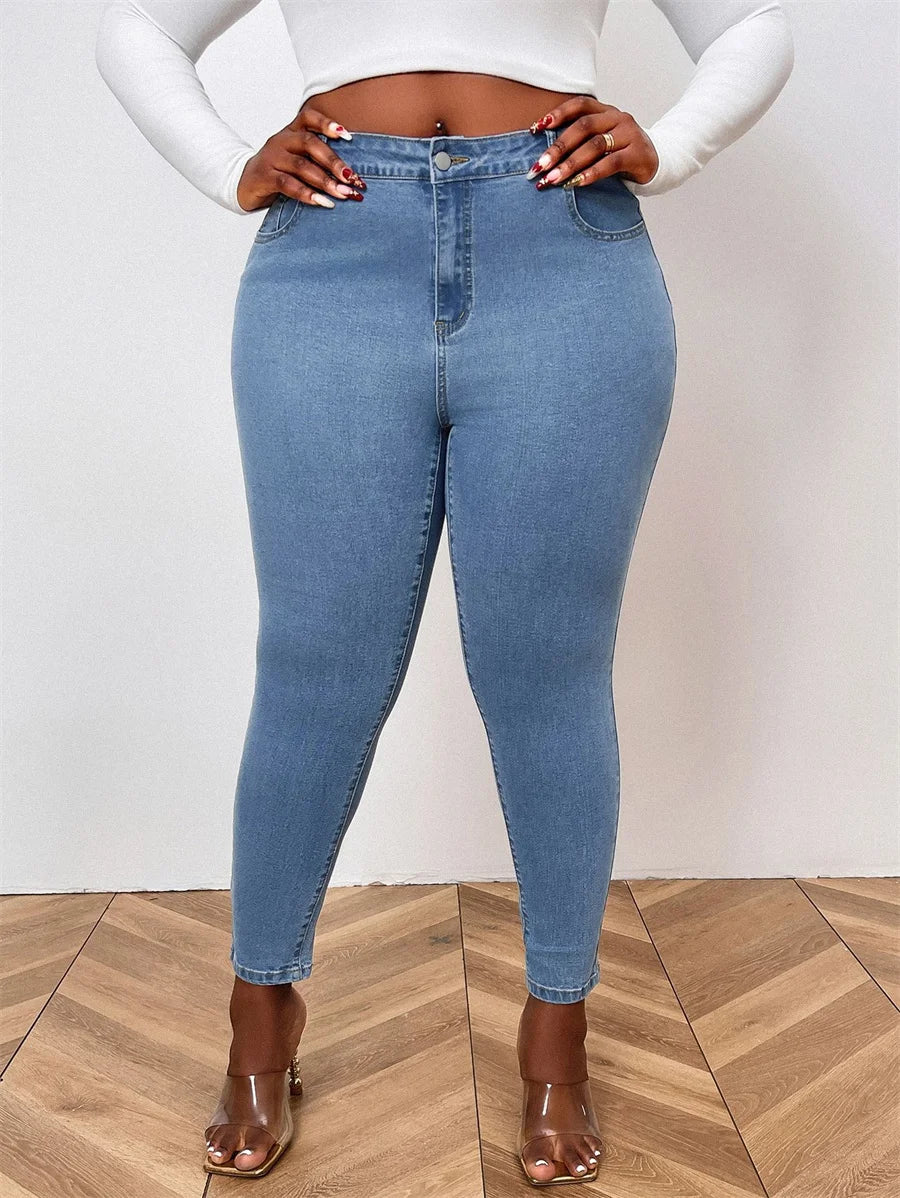 Jean skinny taille moyenne délavé rétro grande taille pour femme
