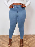 Jean skinny taille moyenne délavé rétro grande taille pour femme