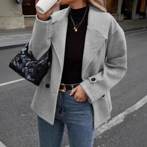Veste en laine décontractée avec col de costume pour femmes