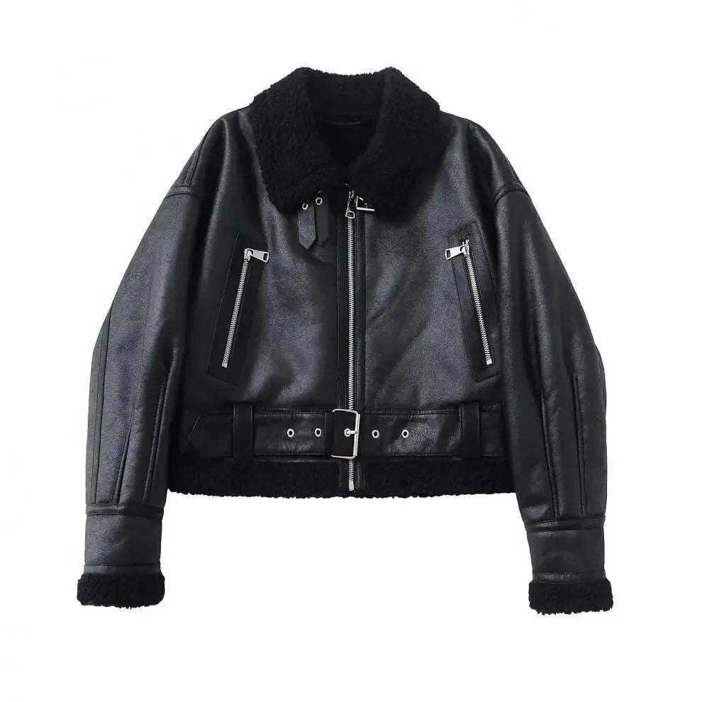 Veste en faux cuir d'agneau pour femmes