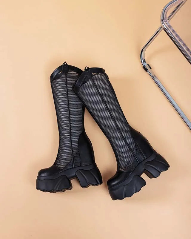 Bottes genou haute à plate-forme pour femmes