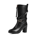 Bottes bout rond bloc talons 7.5 cm pour femmes