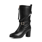 Bottes bout rond bloc talons 7.5 cm pour femmes