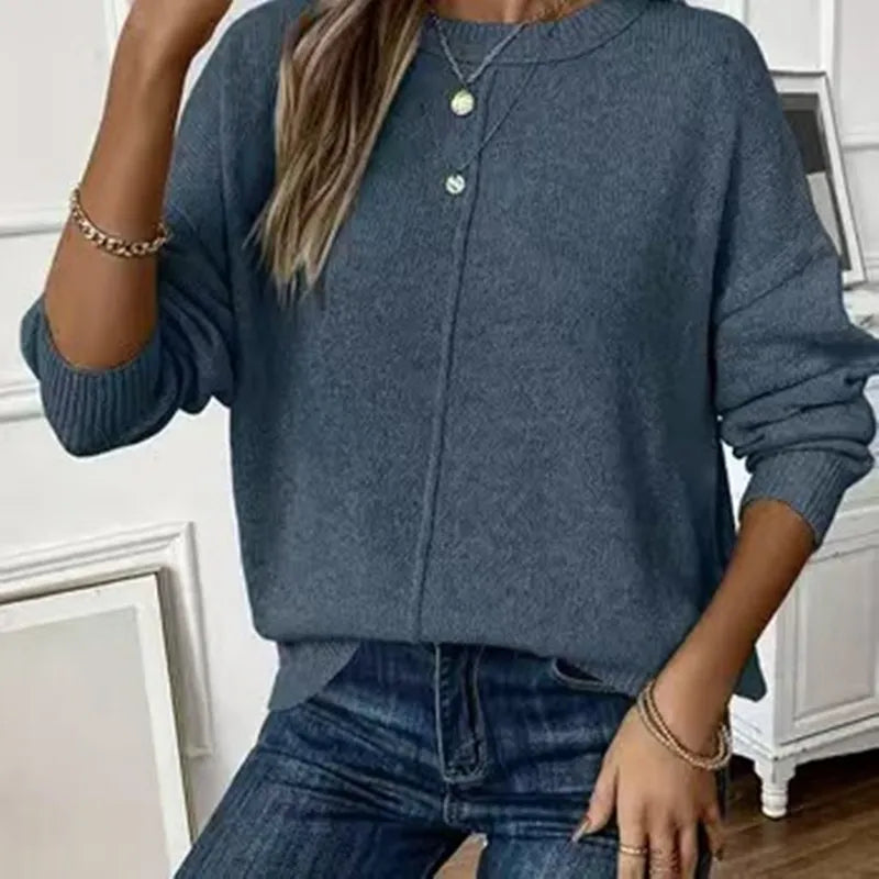 Pull chandails à col rond et manches longues tricoté pour femmes