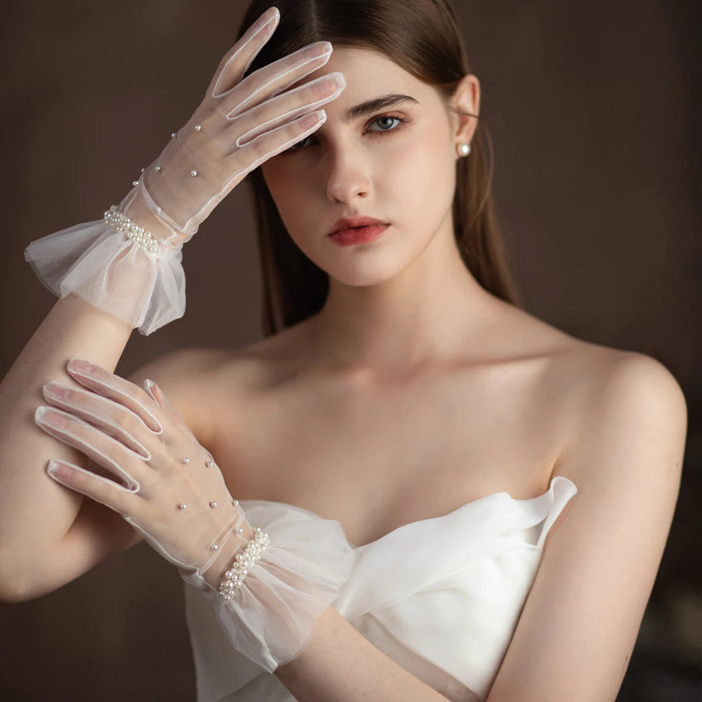 Gants en tulle à bord à volants pour femmes
