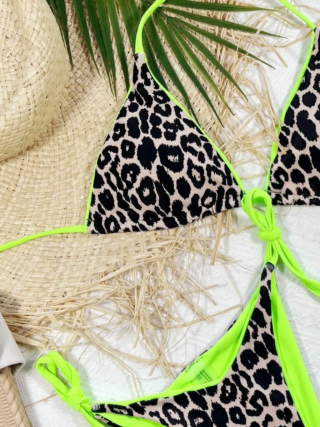 Maillot de bain deux pièces néon imprimé léopard pour femmes