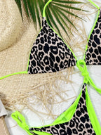 Maillot de bain deux pièces néon imprimé léopard pour femmes