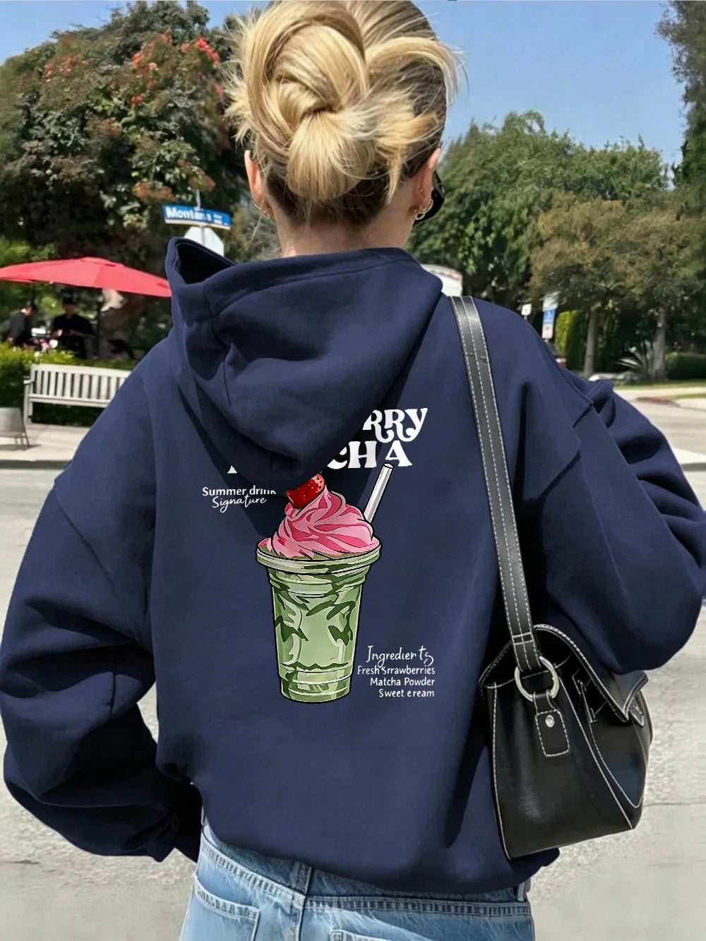 Sweat à capuche imprimé fraise et matcha pour femmes