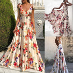 Robes longues sans manches à imprimé floral pour femmes