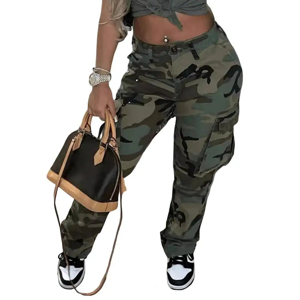 Pantalon cargo imprimé camouflage pour femmes