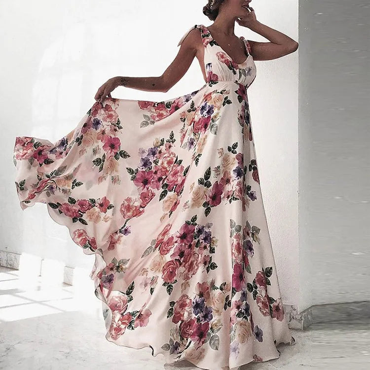 Robes longues sans manches à imprimé floral pour femmes