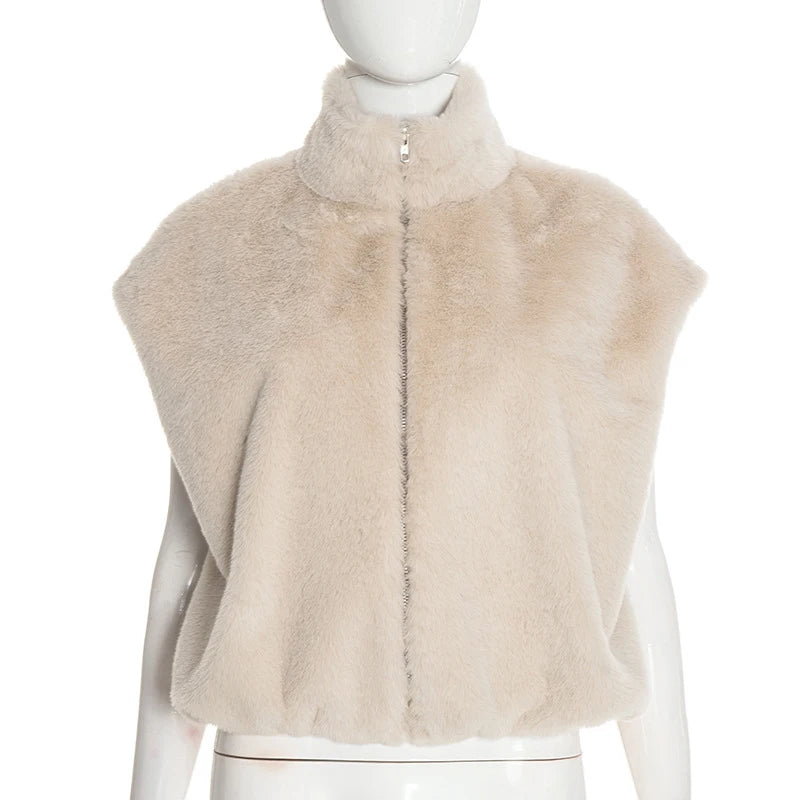 Gilet femme en fausse fourrure à col montant