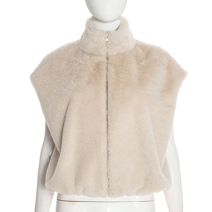 Gilet femme en fausse fourrure à col montant