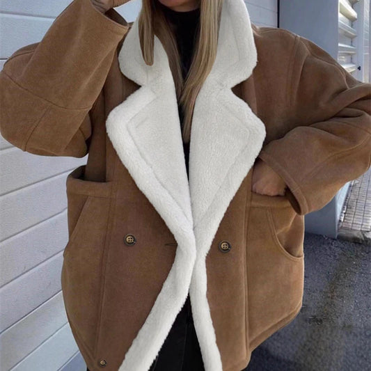 Veste Rétro Femme – Effet Laine d’Agneau et Patchwork