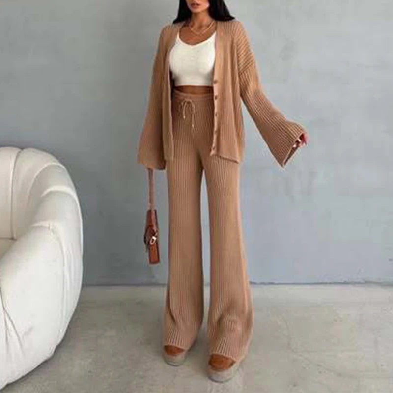 Ensemble femme décontracté en maille côtelée