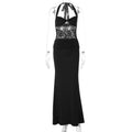 Robe longue en dentelle noire pour femmes