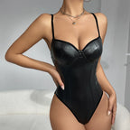 Body moulant en PU sans manches pour femmes