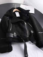Veste courte épais en daim agneau pour femmes